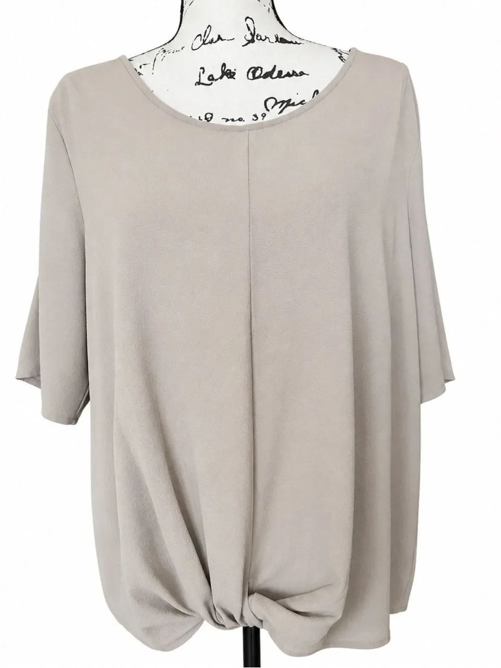 I.N. Studio Gray Knot Front Blouse XL Embellished Sleeve High Low Hem Top